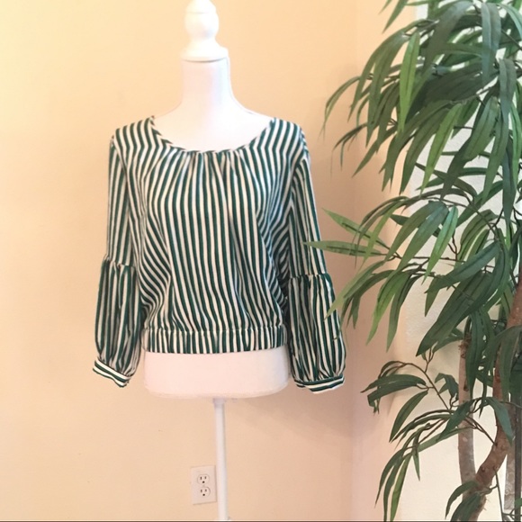 New Green Black Stripe Top with Tie in Back - Picture 1 of 7